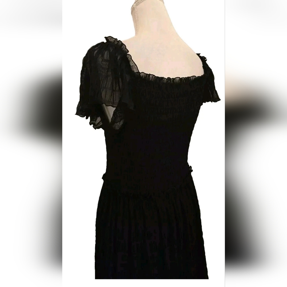 Black Smocked Midi Dress Flutter Sleeve Romantic Whimsigoth Max Studio NWT - Picture 13 of 16